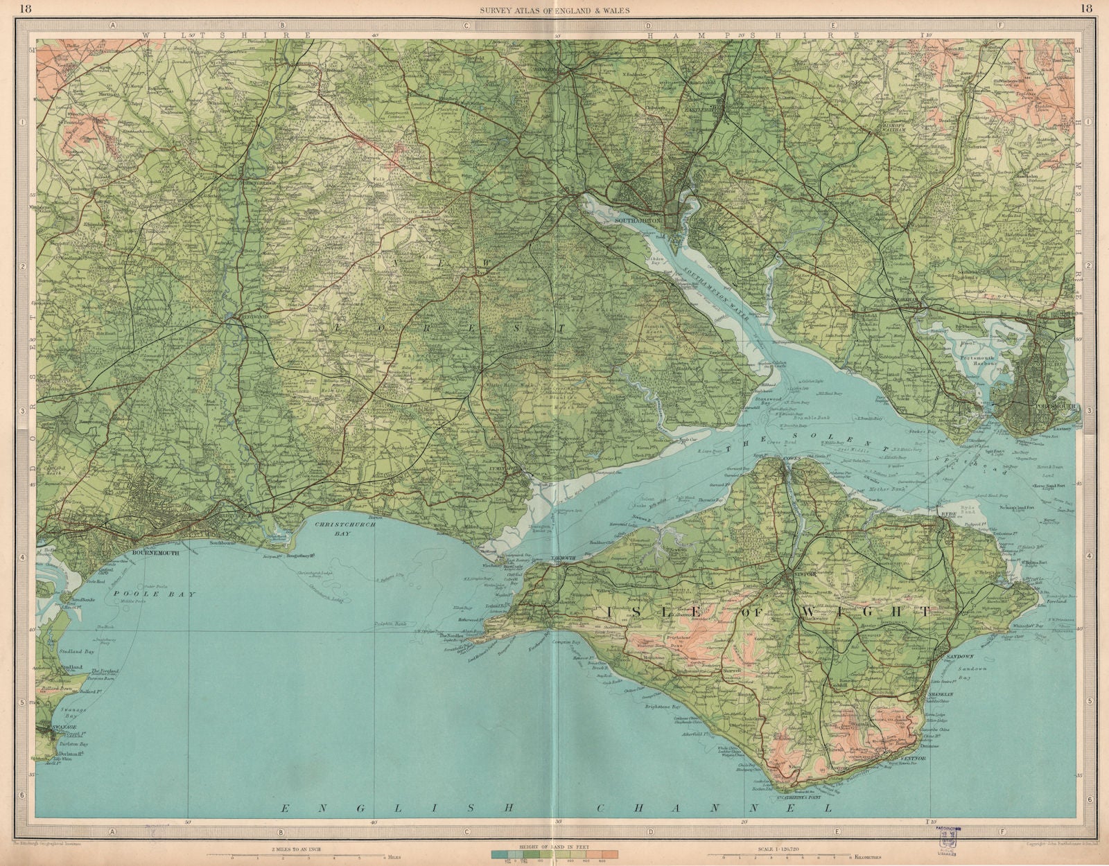 HAMPSHIRE SOUTH.Southampton Isle of Wight Bournemouth Portsmouth.LARGE 1939 map